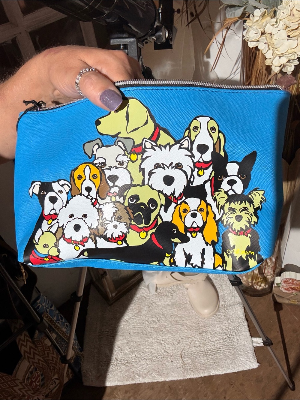 Blue Dog Print Cosmetic Bag